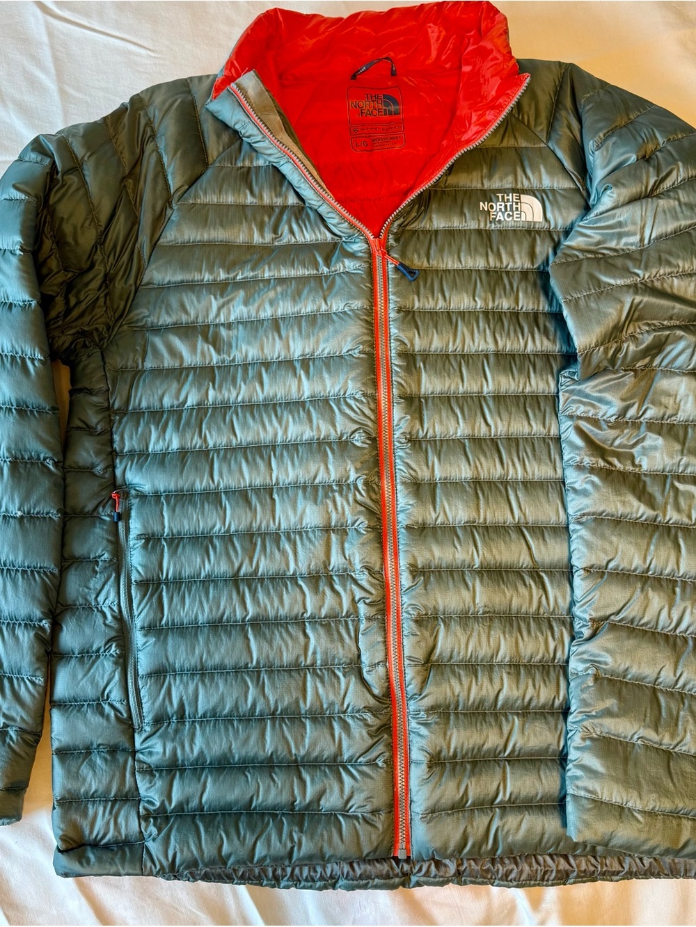 The North Face Summit Series 800 Puffy Jacket - Green with Red Lining